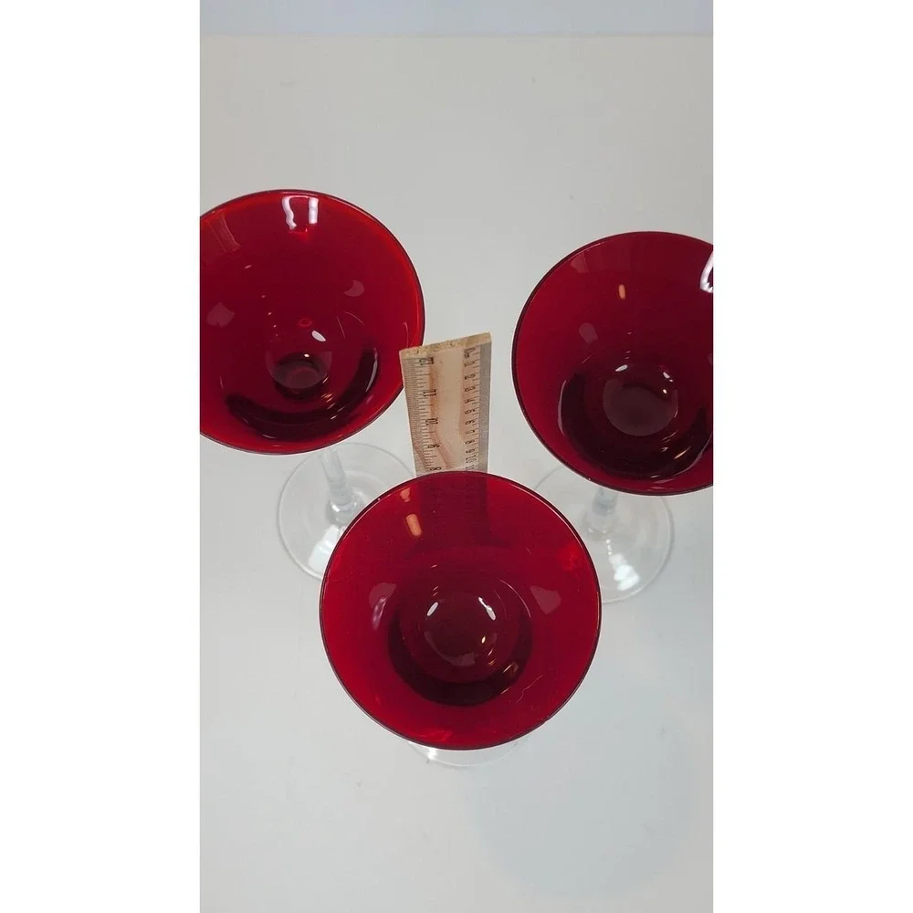 Vtg set Of 3 Ruby Red Glass Candle tealight  Holders Christmas 8 9 10